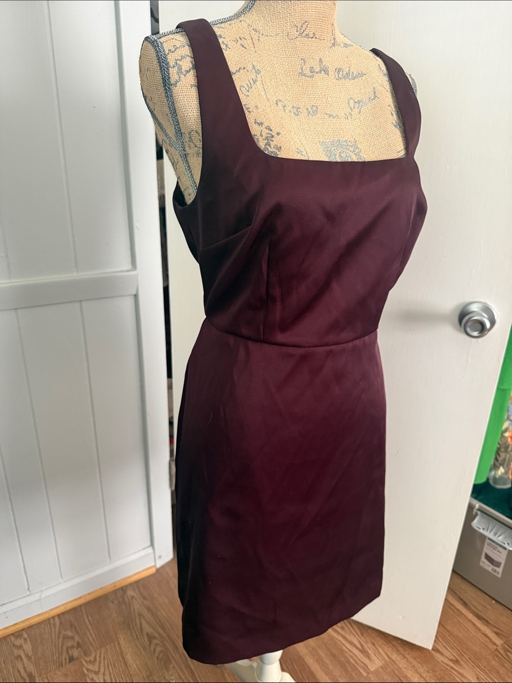 Classic Square-Neck Sheath Dress in Deep Plum